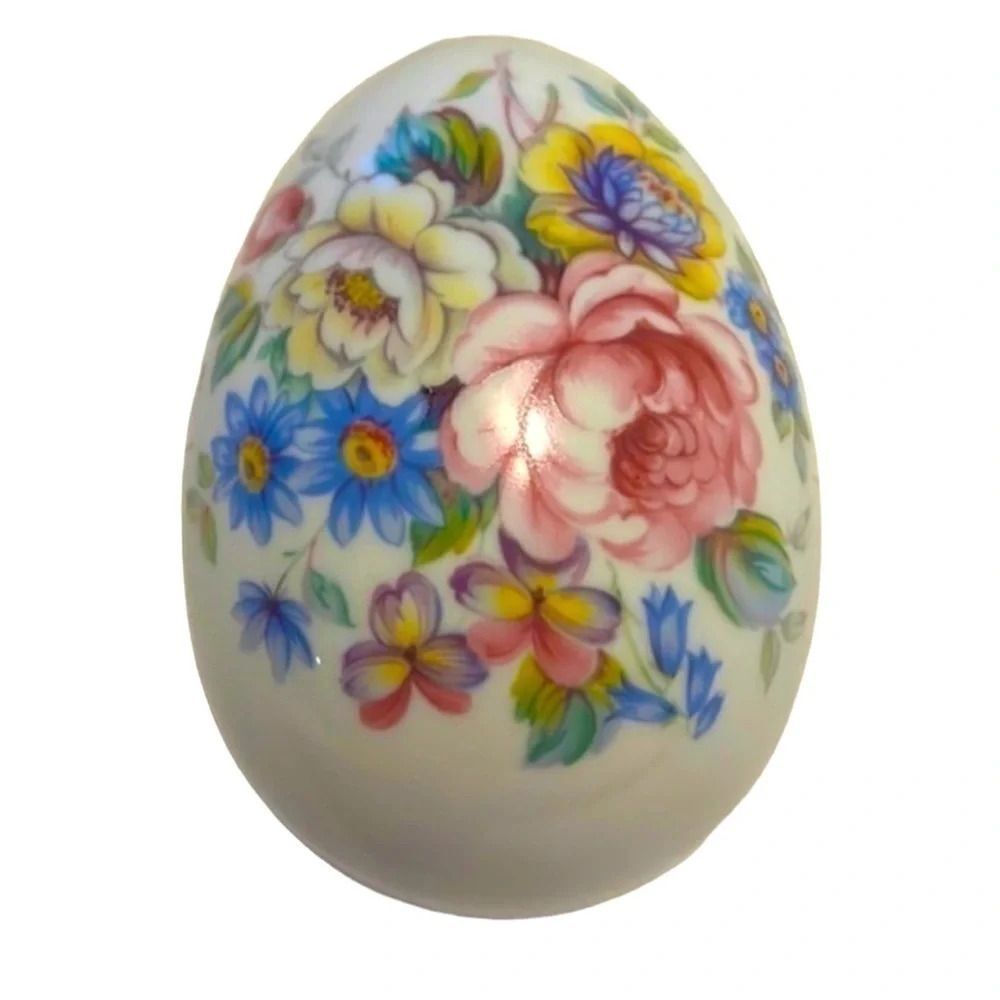 Limoges white and flower egg vintage from France blue pink - Picture 4 of 4